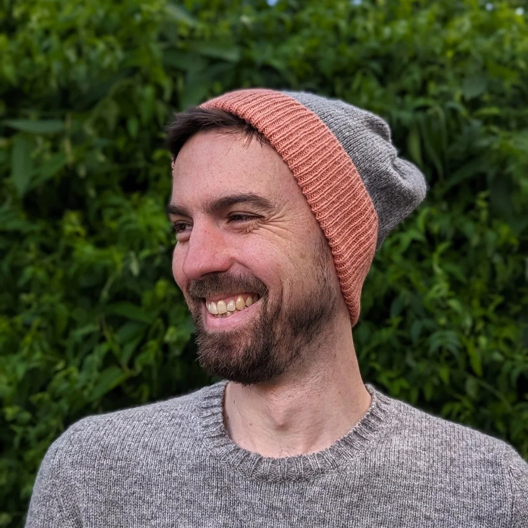 Beanie - Madder Coral and Grey — Ria Burns Knitwear